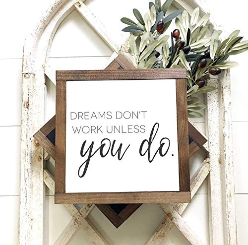 prz0vprz0v Personalized Framed Wood Sign, Dreams Dont Work Unless You Do Sign, Wood Sign, Farmhouse Sign, Rustic Home Decor, Inspirational Decor, Wood Wall Art, Mini Sign