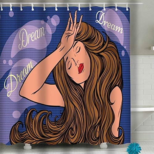 rgthjuk Beach Shower Curtain Night Dream Beautiful Woman pop Art Retro Lovely Fabric Bathroom Decor 60 X 72 Inch