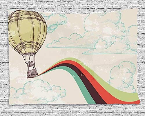 Yaoni Tapestry Wall Hanging,Vintage,Hot Air Balloon in Rainbow Destination Adventure Follow Your Dreams Icon Pop Boho,Multicolor, Living Room Bedroom Dorm Decor Tapestries Wall Hanging 180 x 230 cm