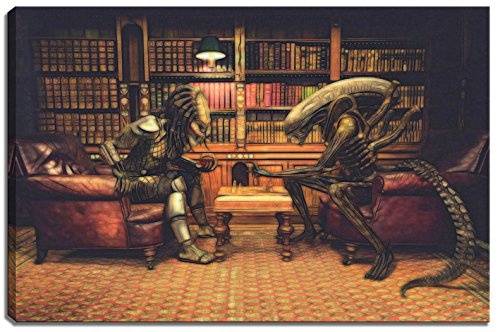 Alien vs. Predator Schach Motiv auf Leinwand im Format: 100x70 cm. Hochwertiger Kunstdruck als Wandbild. Billiger als ein Ölbild! ACHTUNG KEIN Poster oder Plakat!