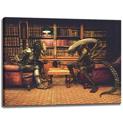 Alien vs. Predator Schach Motiv auf Leinwand im Format: 80x60 cm. Hochwertiger Kunstdruck als Wandbild. Billiger als ein Ölbild! ACHTUNG KEIN Poster oder Plakat!