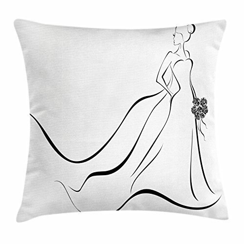 Wedding Throw Pillow Cushion Cover, Monochrome Bride with...