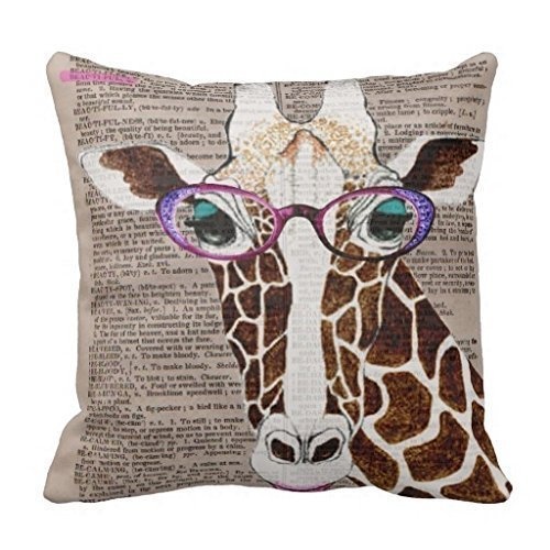 WITHY Altered Art Funky Giraffe Pillow Cover Decorative Square Individuality Pillow Case,Cover Size:18 x 18 Inch(45cm x 45cm)