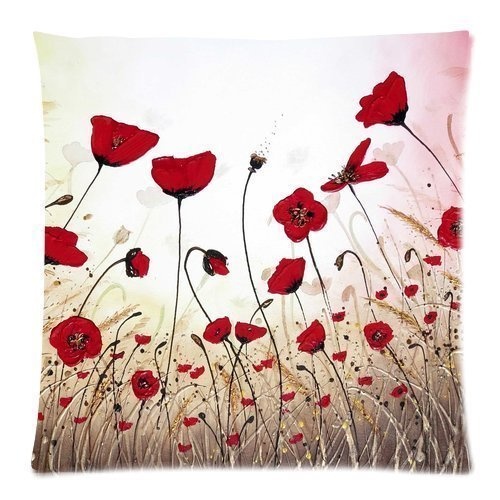 WITHY Awesome Flower Pattern Poppy Art Painting #3882W & Polyester Soft Zippered Cushion Throw Case Pillow Case Cover,Cover Size:16 x 16 Inch(40cm x 40cm)