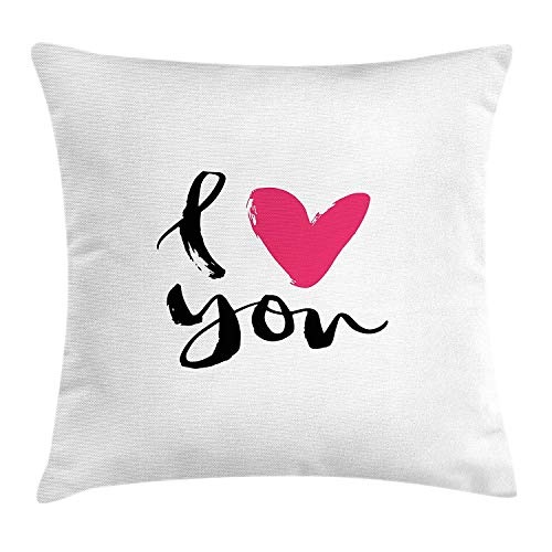 ZMYGH Love Throw Pillow Cushion Cover, Hand Drawn Design Happy Valentines Day Calligraphy Art Handwriting Romantic, Decorative Square Accent Pillow Case, 18 X 18 inches, Black Hot Pink White