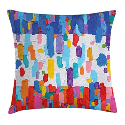 ZMYGH Art Throw Pillow Cushion Cover, Hand Made Colorful Abstract Painting Contrasting Colors French Flag Pattern Brush Mark, Decorative Square Accent Pillow Case, 18 X 18 inches, Multicolor