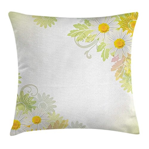 KAKICSA Flower Throw Pillow Cushion Cover, Floral Daisies...