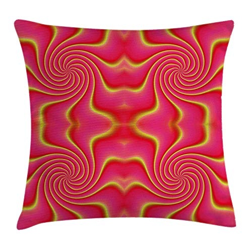 KAKICSA Spires Throw Pillow Cushion Cover, Digital Pop Art Produced Figure Expanding Shady Lines and Nested Shape Design Print, Decorative Square Accent Pillow Case, 18 X 18 Inches, Red Yellow