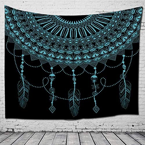 fghjfdjfg Wall Hanging Bohemian Hippie Indian Trippy Large Rectangular Print Fabric,Watercolor Dream Catcher On Black,Modern Art Wall Decoration for Men Living Room Bedroom Office