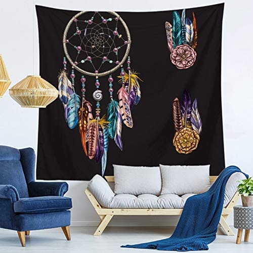 GTZXHNM Tapestry Wall Hanging,Bunte Feder Dream Catcher Im Indischen Stil, Hippie Psychedelischen Groß Drucken Gewebe Für Wohnzimmer Schlafsaal Art Library Wandschmuck, 150 × 200 cm