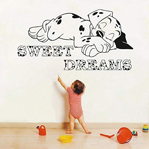 Ayhuir Wand Vinyl Bild Cartoon Art Dalmatiner Wand Vinyl Aufkleber Dekor Sweet Dreams Wandtattoo Kinder Childs Wall Decor 80X42Cm