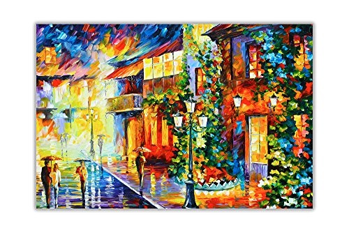 Town aus der Dream Deutschland von Leonid Afremov Leinwand drucken Gerahmte Bilder New Modern Art City Scenery, Canvas Holz, 06- A0-40" X 30" (101CM X 76CM)