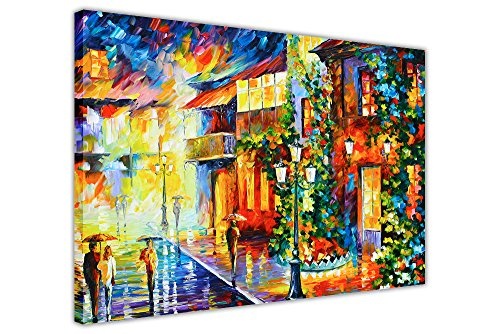 Town aus der Dream Deutschland von Leonid Afremov Leinwand drucken Gerahmte Bilder New Modern Art City Scenery, Canvas Holz, 06- A0-40" X 30" (101CM X 76CM)