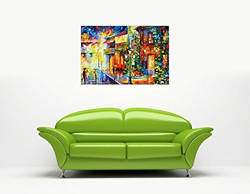 Town aus der Dream Deutschland von Leonid Afremov Leinwand drucken Gerahmte Bilder New Modern Art City Scenery, Canvas Holz, 06- A0-40" X 30" (101CM X 76CM)