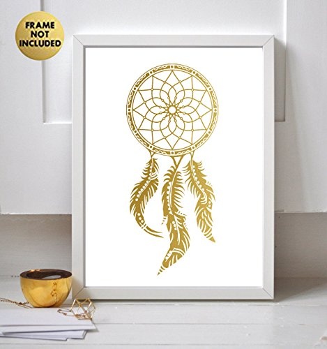 Dream Catcher Gold Folie Print Home Decor Büro Kinderzimmer Schlafzimmer Wohnzimmer Poster Wall Art 20,3 x 25,4 cm Zoll