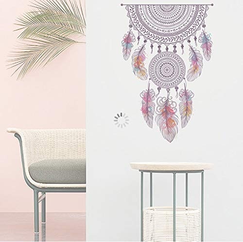 LONGTENGHEIHA Retro Style Catch Monternet Dream Catcher Colorful Feather Wandaufklebers Art Design for Living Room Bedroom Kids Room Wall Decal