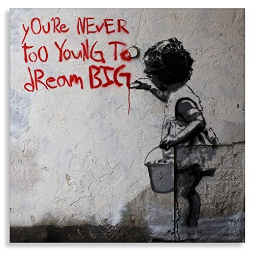 Kunstdrucke auf leinwand Banksy Graffiti - Bild Dream Big Farbe ! Bild fertig auf Keilrahmen !Kunstdrucke, Wandbilder, Bilder zur Dekoration - direkt vo (60x60cm)