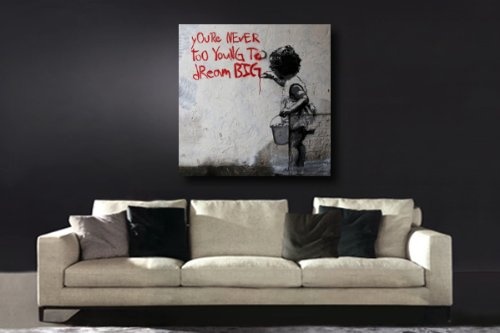 Kunstdrucke auf leinwand Banksy Graffiti - Bild Dream Big Farbe ! Bild fertig auf Keilrahmen !Kunstdrucke, Wandbilder, Bilder zur Dekoration - direkt vo (60x60cm)