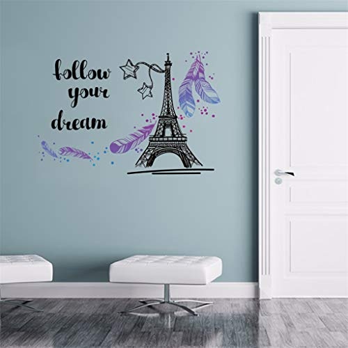 DIY 2019 Wandaufkleber Kunst Aufkleber,AMhomely® "follow your dream"Feder fliegen, Paris Tower Removable Decals Vinyl Art Room Decor