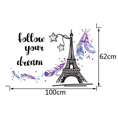 DIY 2019 Wandaufkleber Kunst Aufkleber,AMhomely® "follow your dream"Feder fliegen, Paris Tower Removable Decals Vinyl Art Room Decor