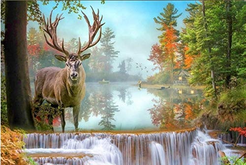 Benutzerdefinierte 3D Fototapete Wandbild Nordic Dream Wasserfall Wald Elch Wohnzimmer Wandbild dekorative Malerei, 400 * 280cm