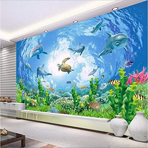 Fototapete Benutzerdefinierte 3D Wallpaper Dream Fish Unterwasserwelt Tv Einstellung Wand Fototapete Für Wände 3 D Wohnkultur 3D Bodenbelag, 350 × 245 Cm