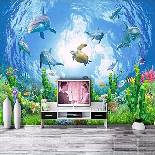 Fototapete Benutzerdefinierte 3D Wallpaper Dream Fish Unterwasserwelt Tv Einstellung Wand Fototapete Für Wände 3 D Wohnkultur 3D Bodenbelag, 350 × 245 Cm
