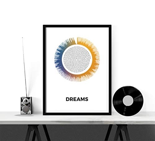 LAB NO 4 "Dreams Song Customize/Personalized Soundwave Framed Print/Poster, Music Art Print, Gift for Christmas, Birthday, Mothers Day, Fathers Day, (11" X 14") Size