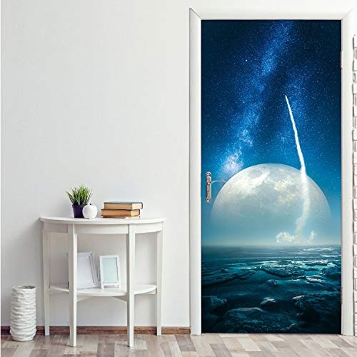 HOLnhyYY Seller Recommend Beautiful Dream Vision Blue Sea Sky Moon Door Sticker Relaxing Art Mural Poster Room Decor 2Sheets/Pc 3D