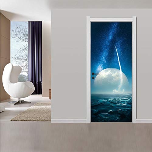 HOLnhyYY Seller Recommend Beautiful Dream Vision Blue Sea Sky Moon Door Sticker Relaxing Art Mural Poster Room Decor 2Sheets/Pc 3D