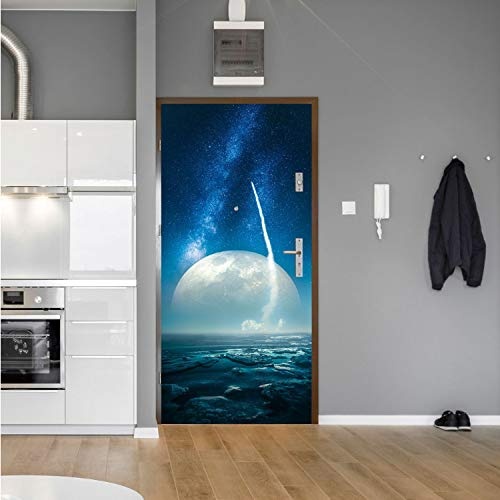 HOLnhyYY Seller Recommend Beautiful Dream Vision Blue Sea Sky Moon Door Sticker Relaxing Art Mural Poster Room Decor 2Sheets/Pc 3D