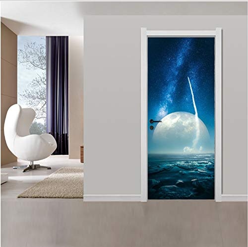 Zller2587 Türaufkleber Beautiful Dream Vision Blue Sea Sky Moon 3D Door Sticker Relaxing Art Mural Poster Room Decor 2 Sheets/Pc