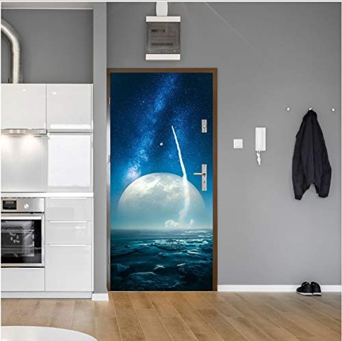 Zller2587 Türaufkleber Beautiful Dream Vision Blue Sea Sky Moon 3D Door Sticker Relaxing Art Mural Poster Room Decor 2 Sheets/Pc