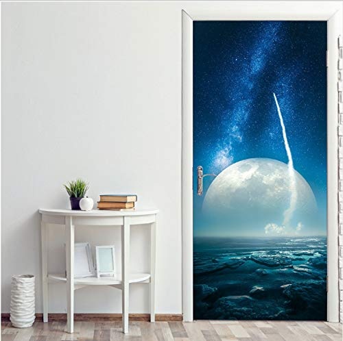 Zller2587 Türaufkleber Beautiful Dream Vision Blue Sea Sky Moon 3D Door Sticker Relaxing Art Mural Poster Room Decor 2 Sheets/Pc