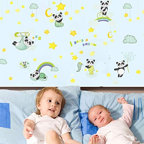LSWSSD Lovely Panda Dream Star White Clouds Wall Stickers...