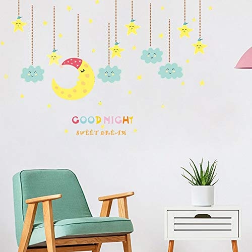 LSWSSD Good Night Sweet Dream Moon Star Wall Stickers For Nursery Kids Room Decoration Diy Home Bedroom Pc Decor Mural Wall Art Decals,Multi