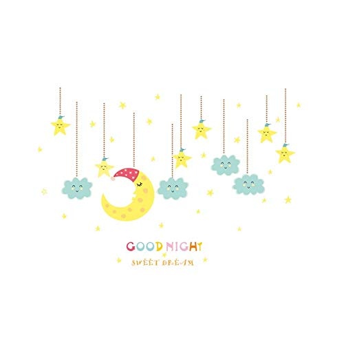 LSWSSD Good Night Sweet Dream Moon Star Wall Stickers For Nursery Kids Room Decoration Diy Home Bedroom Pc Decor Mural Wall Art Decals,Multi