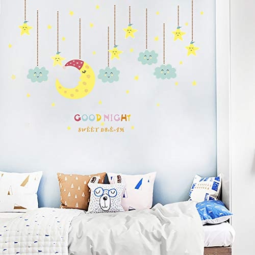 LSWSSD Good Night Sweet Dream Moon Star Wall Stickers For Nursery Kids Room Decoration Diy Home Bedroom Pc Decor Mural Wall Art Decals,Multi