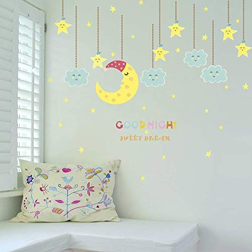 LSWSSD Good Night Sweet Dream Moon Star Wall Stickers For Nursery Kids Room Decoration Diy Home Bedroom Pc Decor Mural Wall Art Decals,Multi