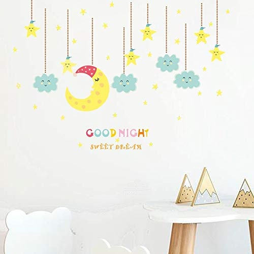 LSWSSD Good Night Sweet Dream Moon Star Wall Stickers For Nursery Kids Room Decoration Diy Home Bedroom Pc Decor Mural Wall Art Decals,Multi