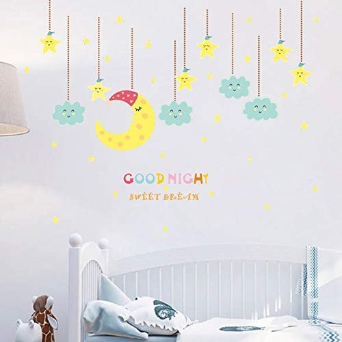 LSWSSD Good Night Sweet Dream Moon Star Wall Stickers For Nursery Kids Room Decoration Diy Home Bedroom Pc Decor Mural Wall Art Decals,Multi