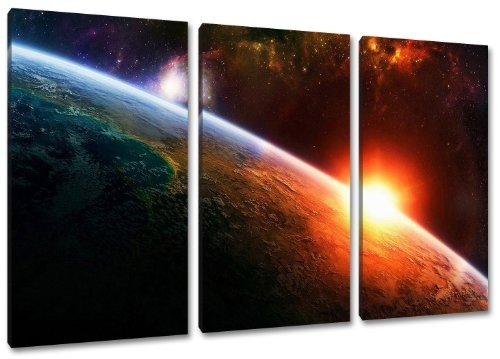 Sonnenaufgang über der Erde Motiv, 3-teilig auf Leinwand (Gesamtformat: 120x80 cm), Hochwertiger Kunstdruck als Wandbild. Billiger als ein Ölbild! ACHTUNG KEIN Poster oder Plakat!