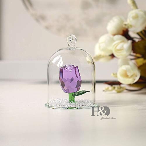 Crystal Enchanted Rose Flower Figurine Dreams Ornament In A Glass Dome Gifts For Her (4Colors)4 Pcs