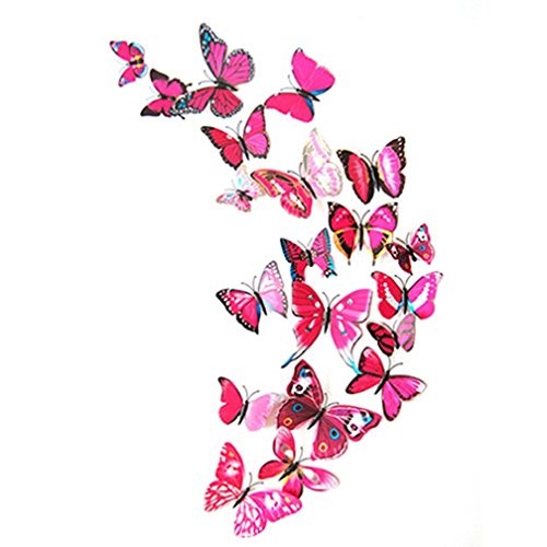 ALCYONEUS alkyoneus 12 PCS 3D PVC Schmetterlinge DIY Schmetterling Wand Wandbild Aufkleber Art Aufkleber Home Decor Rose-Red