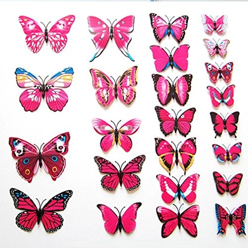 ALCYONEUS alkyoneus 12 PCS 3D PVC Schmetterlinge DIY Schmetterling Wand Wandbild Aufkleber Art Aufkleber Home Decor Rose-Red