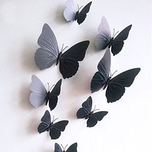 ALCYONEUS alkyoneus 12 PCS 3D PVC Schmetterlinge Schmetterling DIY Wand Wandbild Aufkleber Art Aufkleber Home Decor schwarz