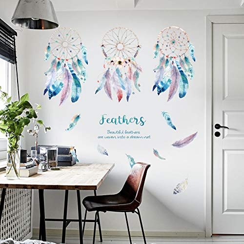 Wall Sticker Kreatives Schlafzimmer Warm Kleine Frische Nordische Literatur Blau Feather Catcher Dream Net Wasserdicht Selbstklebendwandaufkleber Für Schlafzimmer Aufkleber Wandsticker Wohnzimmer Mit