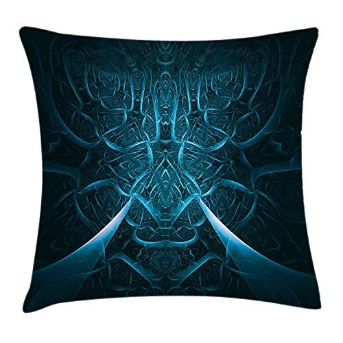 ZMYGH Fractal Throw Pillow Cushion Cover, Abstract Spooky Hollow with Dynamic Line Effects Creative Modern Computer Art Pattern, Decorative Square Accent Pillow Case, 18 X 18 Inches, Blue