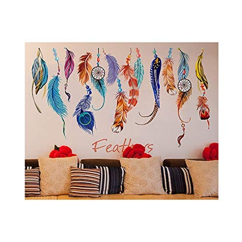 Asade Classic Creative Dream Catcher Feather Wall Sticker Art Decal Mural Lucky Bedroom Living Wallpaper Home Decoration Gifts