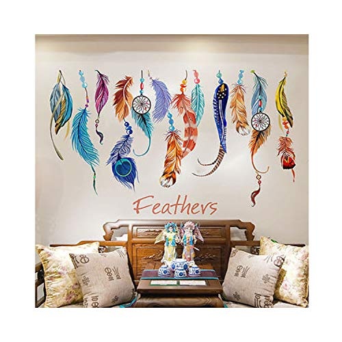 Asade Classic Creative Dream Catcher Feather Wall Sticker Art Decal Mural Lucky Bedroom Living Wallpaper Home Decoration Gifts